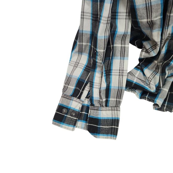 Wrangler Mens 2XL Long Sleeve Plaid Button-Up Shirt Blue Black - Picture 8 of 10